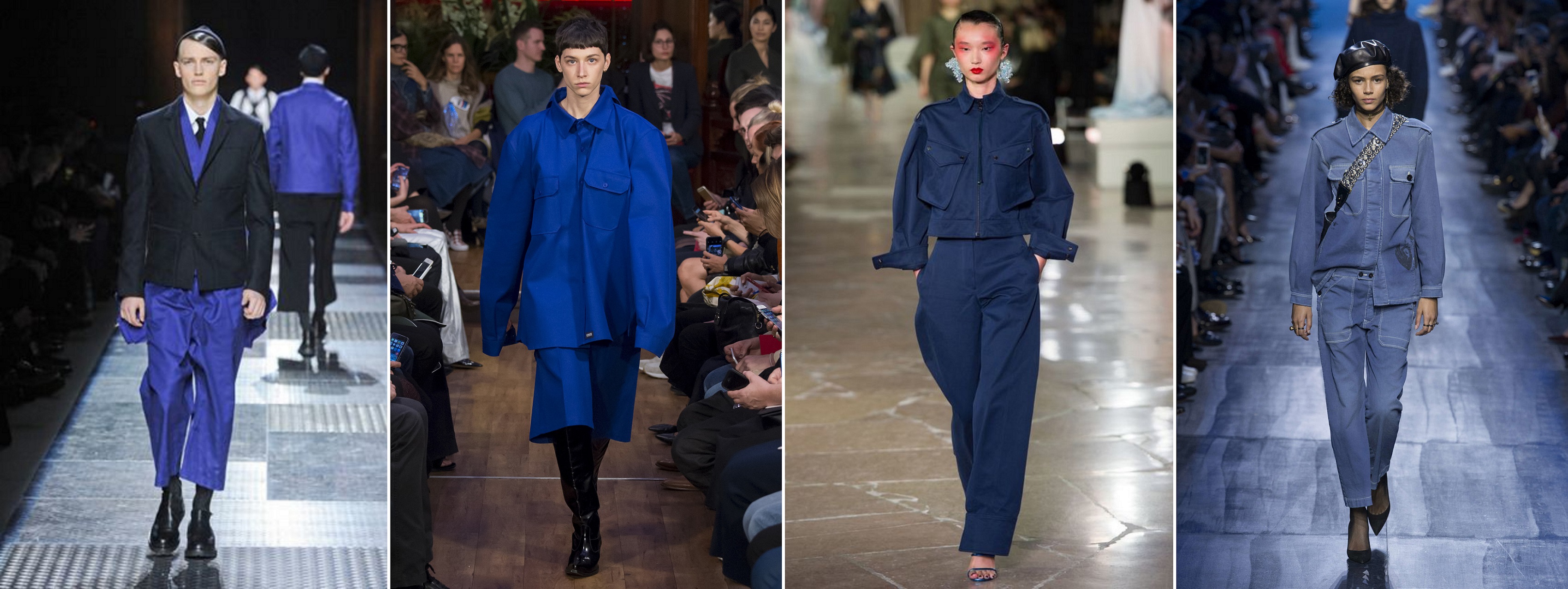 Kris Van Assche, Vetements, Kenzo, Dior 최근 패션쇼에서 발췌한 블루 자켓